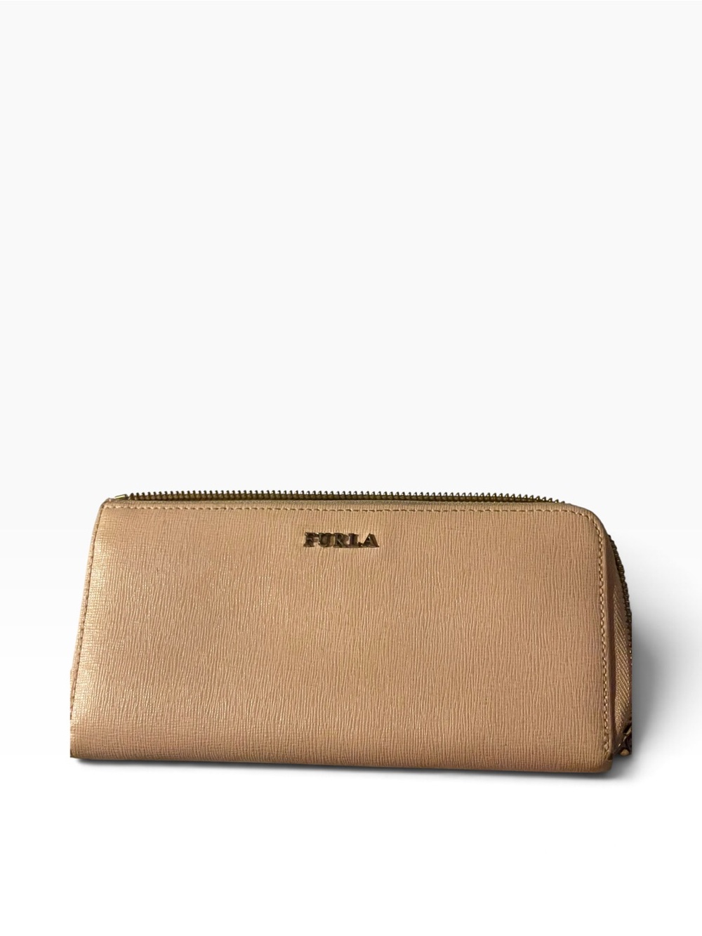Furla Beige Saffiano Leather Zip Around Long Continental Wallet